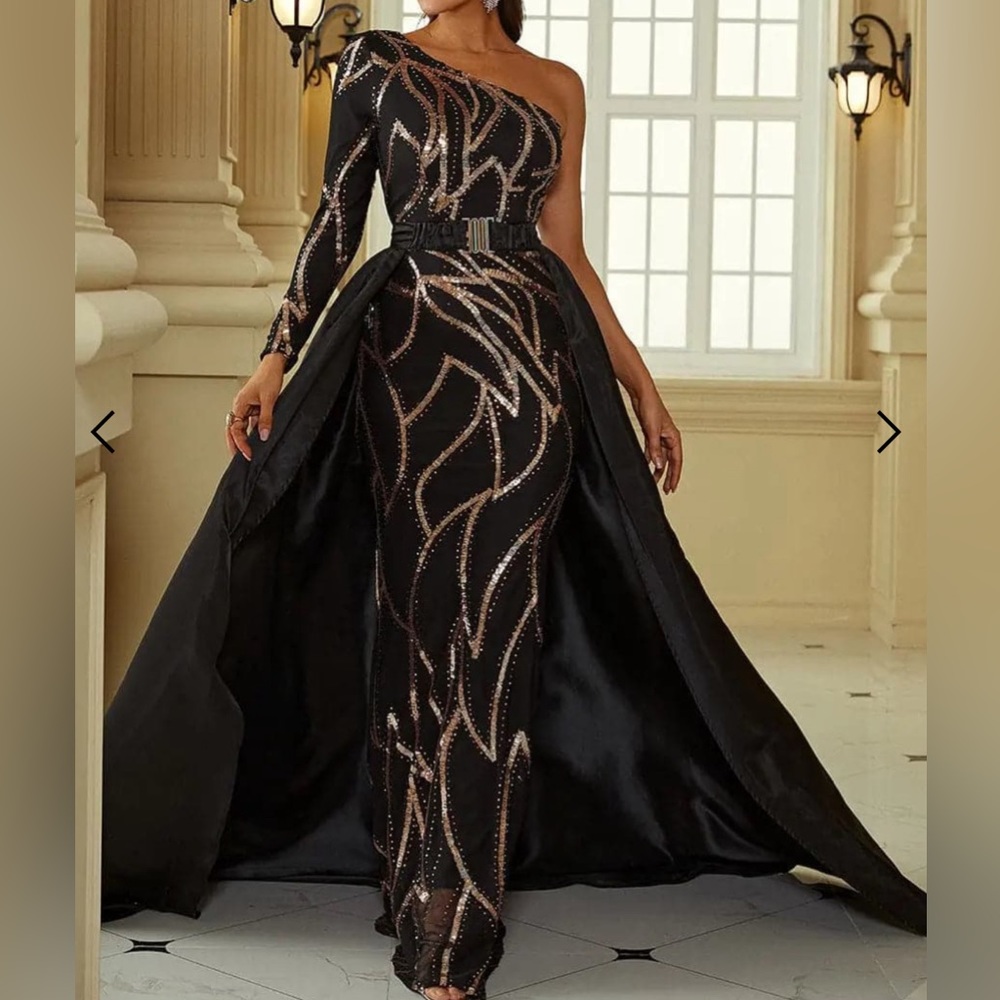 Missord Contrast Sequin One Shoulder Mermaid Hem Formal Dress With Skirt